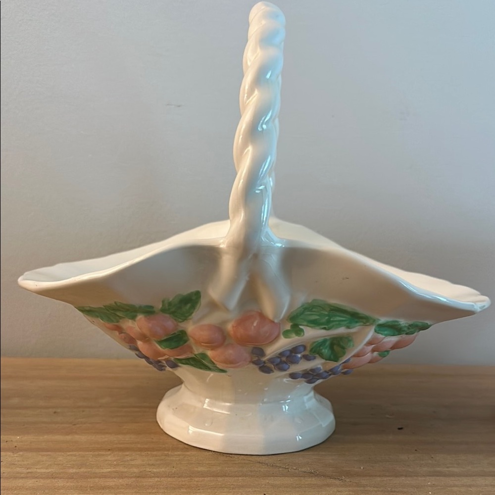 Ceramic Basket with Floral and Fruit Design